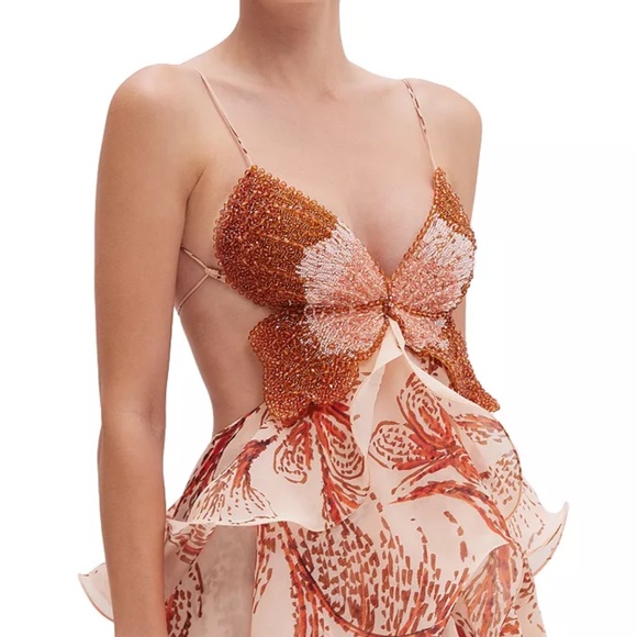 PatBo Sunset Butterfly Maxi Dress in Red Pattern / Beige (NWT) - Picture 5 of 10